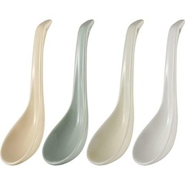 Asian Soup Spoons Chinese Ceramic Soup Spoon Set of 4 Porcelain Ramen Soup Spoons Dinner Spoons for Dumpling Ramen Cereal Appetizer Noodles Udon Pho (Style 2#)