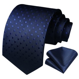 HISDERN Ties for Men Polka Dot Classic Handkerchief Formal Elegant Tie & Pocket Square Set for Wedding Party Business, Navy 3