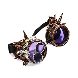 Copper Steampunk Victorian Style Spike Goggles Colored Lenses & Ocular Loupe Mad Scientist (Purple)