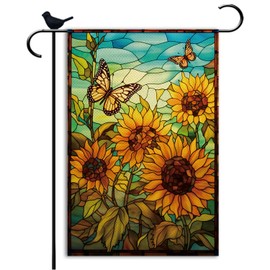 YaoChong Sunflower Glass Garden Flag Summer Fall Butterfly Flag Small double sided Seasonal Burlap Garden Farmhouse Decor 12.5x18 Inch