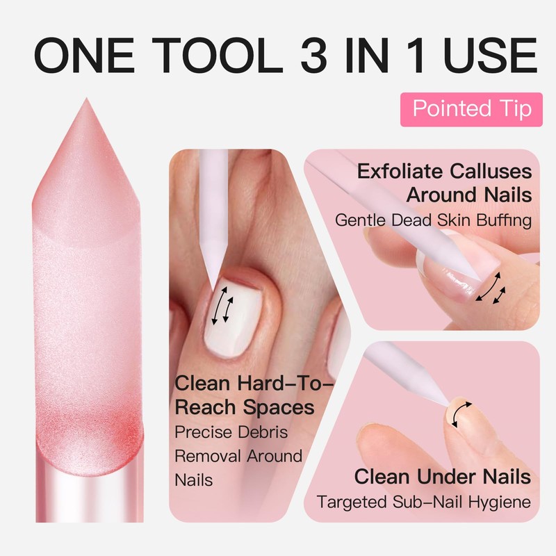Curvlife 2-Pack Glass Cuticle Pushers with Leather Cases, Crystal Nail