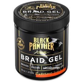Black Panther Braid Gel, | Extreme Hold, | No Flaking or Drying | High Shine, Long Lasting for Braids, Locks, Twists, Cornrows, Protective Styles Smooths & Tames Frizzes and Flyaways | 16 oz