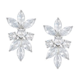 SWEETV Marquise Cubic Zirconia Wedding Bridal Stud Earrings for Brides Bridesmaids, Crystal Pearl Rhinestone Stud Earrings for Women Prom Party Jewelry Gifts (Silver-Cubic Zirconia)