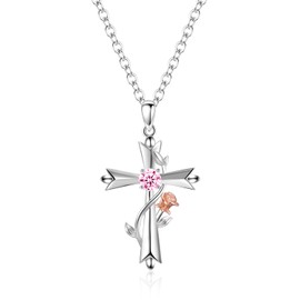 Allynne Cross Necklaces for Women, Sterling Silver Jewelry, Necklace rose Cross Pendant 5A Cubic Zirconia Birthday Anniversary Christmas Gift for Women Wife Mom Girlfriend Lady, Sterling Silver, Cubic