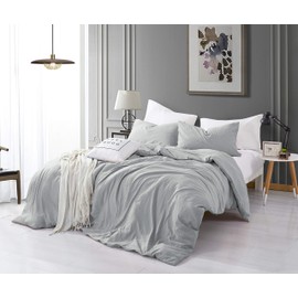 Alazuria Bedding Duvet Cover 3 Piece Set - Natural Wrinkled Style 100% Pre-Washed Microfiber, Super Soft, Breathable with Zipper Closure (1 Duvet Cover + 2 Pillow Cases) Pastel Grey, King