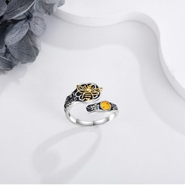 ONEFINITY Bee Rings 925 Sterling Silver Spoon Honeycomb Ring Anxiety Jewelry for Women