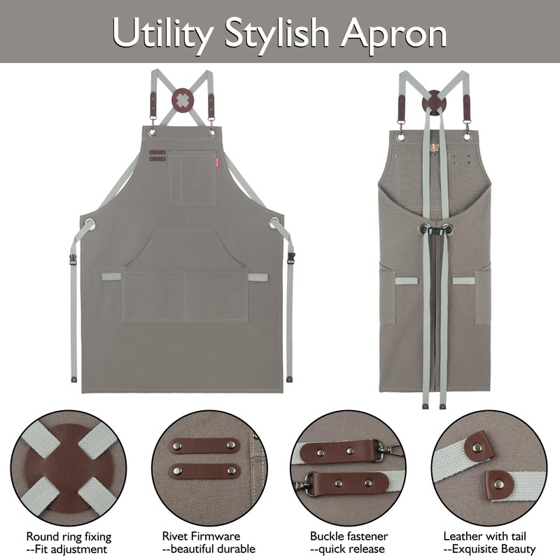 Stenffy Kitchen Apron, Work Apron, Canvas, Multiple Pockets, Gardening, Painting,