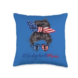 Dodgeball Mom USA American Flag Mothers Day Gift 4th Of July Throw Pillow