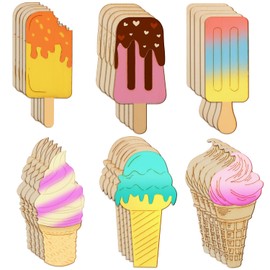 DREMISI 30Pcs Unfinished Ice Cream Wooden Cutouts 6 Styles Summer Ice Cream Wood Slices Cute Unfinished Wood Cutouts Ice Cream Ornament Wood Blanks Wooden Painting Craft for Kids DIY Crafts Home Decor