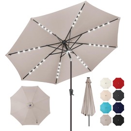 AckMizz 10ft Solar Umbrella Outdoor - Lighted Patio Umbrella with 40 LED Lights Waterprool Uv Protection, Table Umbrella with Tilt & Crank for Pool, Porch, Garden, Deck, Backyard(Taupe)