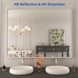 WEER 48X36 Inch Brushed Nickel Bathroom Mirror, Brushed Silver Metal Frame Mirror, Rounded Rectangle Silver Bathroom Vanity Mirror, Tempered Glass, Anti-Rust, Hangs Horizontally or Vertically
