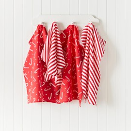 Catherine Lansfield Christmas Candy Cane Cotton 50x75 cm Kitchen Tea Towel Pack of 4 White Red