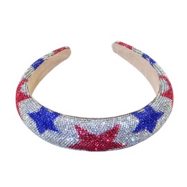 BiBiSi Independence Day Headbands Stars Hair Accessories for Women Men, Red Blue Rhinestone Glitter Fashion Headband July 4th Parade Holiday Party Hair Decoration 1 Pcs (Star Style)