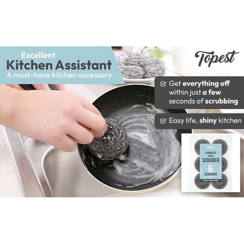 Topest Stainless Steel Scourer | 6 Pack | Muti-Purpose Dish