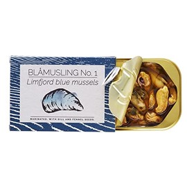 Fangst BLÅMUSLING NO. 1, Marinated Danish Limfjord Blue Mussels in Cold-Pressed Rapeseed Oil with Apple Vinegar, Dill & Fennel; Keto & Paleo Diet & Gluten-Free LCHF Meal - Tin Pack of 110 Grams