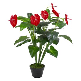 Northlight Decorative Potted Artificial Tropical Green and Anthurium Plant, 41", Red