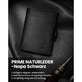 Slim Wallet with Coin Compartment, Press Stud & RFID Protection, Leather Wallet, Mini Men's Wallet, Small Wallet, Credit Card Holder, Card Holder, Nappa Leather, Nappa Black, Classic