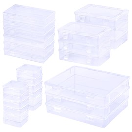 Funtopia Craft Storage, 27 Pack Mixed Large Sizes Big Plastic Boxes, Photo Storage Box, Rectangular Clear Craft Organizers with Hinged Lids for Beads Jewelry Pens Games Puzzles Craft Projects