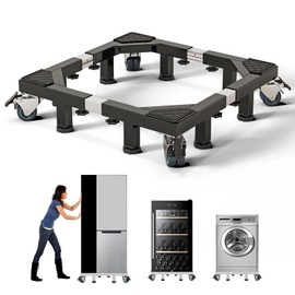 Chinchilla Heavy Duty All Stainless Steel Mobile Fridge Stand Base, Washing Machine Stand with Wheels, Adjustable Furniture Dolly for Washer, Refrigerator and Dryer