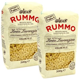 Rummo Stelline Pasta Stars from Italy 1.1 lb. (500g)(Pack of 2) Pastina Pasta Stars - Stellini - Similar to Ditalini, Anellini, Anelletti - Tubetti, Rings - Soup - Tiny Star - Bronze Cut - Slow Dried