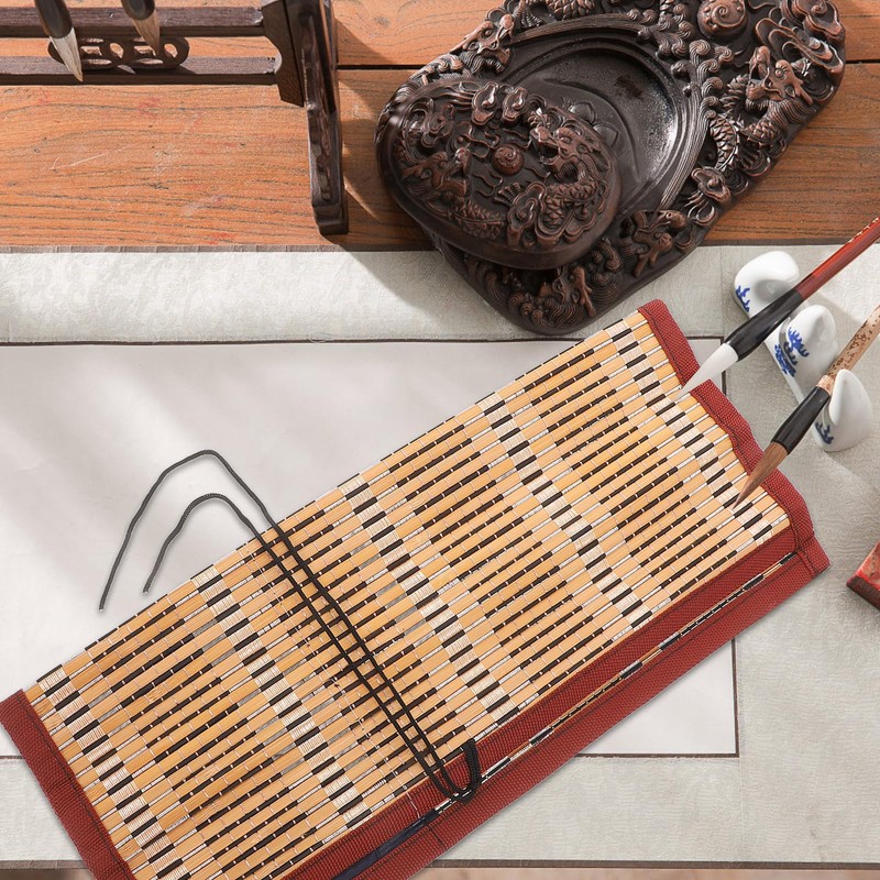NUOBESTY Roll-up Bamboo Brush Holder Portable Calligraphy Pen Storage Organizer