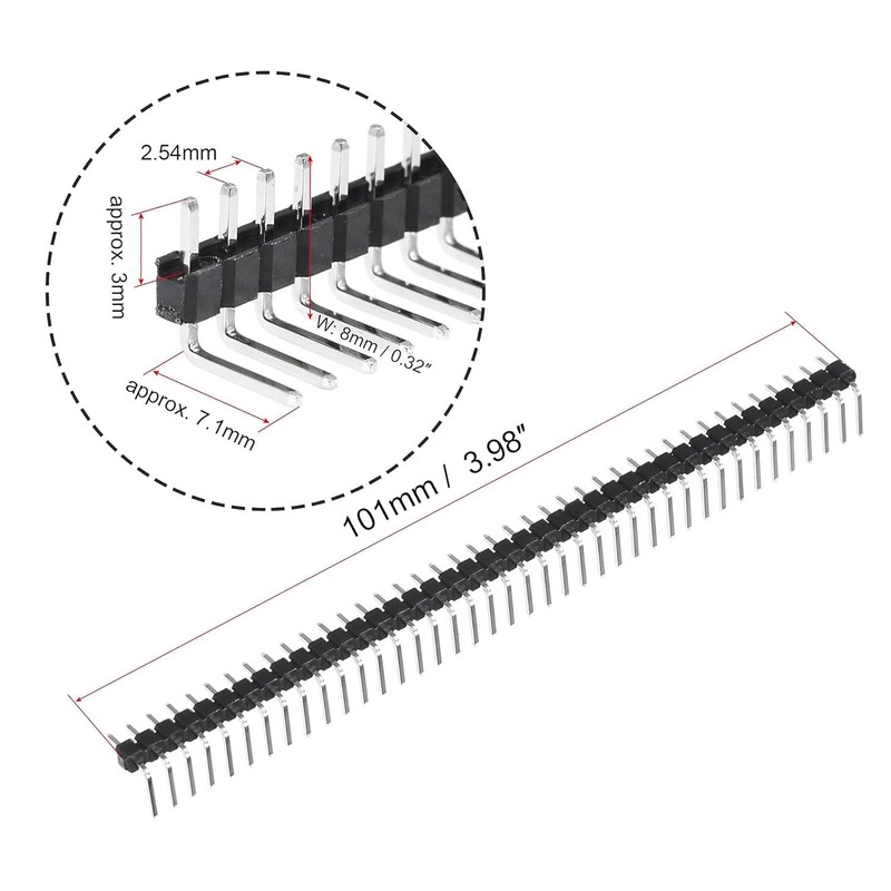 Unifizz 2.54mm Pitch Right Angle Single Row Male Pin Header