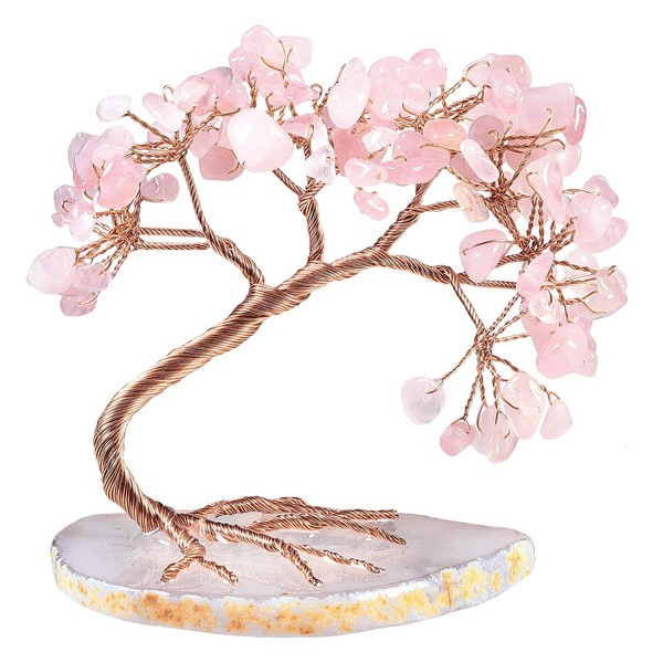 Nupuyai Rose Quartz Crystal Tree Feng Shui Gemstone Tree of Life, Lucky Tree, Money Tree, Gift, Wedding, Decoration
