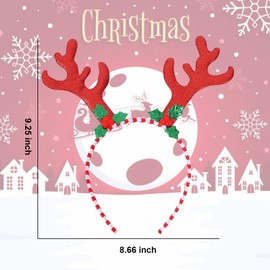 TOPDAOYUN Christmas Reindeer Antlers Headband, Red Glitter Antler Hair Accessories for Women Girls, Christmas Cosplay Costume Party