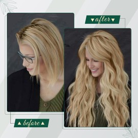 RUNATURE Weft Hair Extensions Human Hair Blonde Highlight Sew in Hair Extensions Real Human Hair Ash Blonde Highglighted Platinum Blonde Human Hair Weft Extensions Short 12 Inch 70g