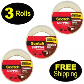 Scotch 3750 Commercial Grade Shipping Tape, 3.0 Mil, 1.88" x 54.6, Yd. 3 Rolls
