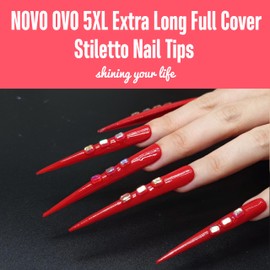 NOVO OVO Extra Super Extreme Long Stiletto Nail Tips, 5XL XXXXXL Clear Full Cover French Tips False Fake Nail Extension, Sharp Fishbone Arrow Head Nails for Professional Acrylic 120 pcs 12 Sizes