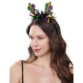 Relyoner Mardi Gras Glitter Headband for Women Costumes Carnival Parade Headwear Novelty Party Accessories (Fleur De Lis)