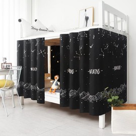 Bottom Bunk Bed Curtains Privacy Curtains Breathable Dustproof Single Bed Blackout Curtains Privacy Cloth Panels Underbed Loft Bed Canopy Tent Curtain Shading Drapes for Dorm (Black stars set of 3)