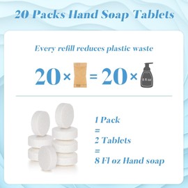 RAQEHO 20 Foaming Hand Soap Tablets - Faster Dissolving Foam Soap Refills Unscented Fragrance Free Hand Wash Tablets Refill Portable Hand Soap Refill (Makes 20 x 8 fl oz) for Kitchen Home Hotel
