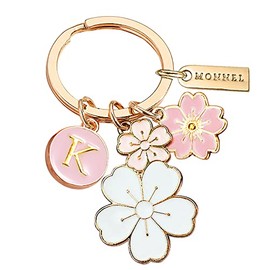 MONNEL Women's Zinc Alloy Metal Flowers Cherry Blossoms and Letter K Charms Key Ring Keychain Z654