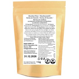 Raw Farm Organic Natural Fresh 1 kg Haselnussmehl ?C ??Fein gemahlen aus 100% blanchierten Haseln??ssen ?C Glutenfrei, Keto-freundlich ?C Ideal zum Backen, Kochen und f??r gesunde Rezepte (1000 g, Haselnussmehl)
