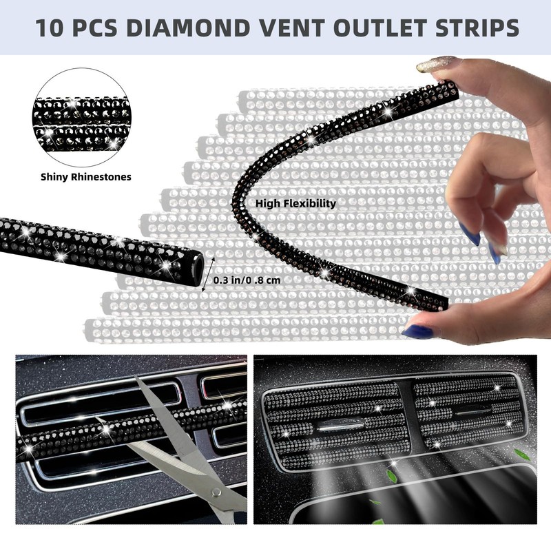 NBTEPEM 30 Pcs Black Bling Car Accessories Set for Women,