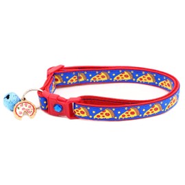 Pizza Cat Collar with Bell | Safety Breakaway Collar | Adjustable Large Size or Kitten Collar (Large(10lbs & Up), Blue)