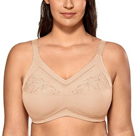 DELIMIRA Women's Mastectomy Bra After Breast Surgery Bra Without Underwire Cotton Full Cups for Large Breast, beige
