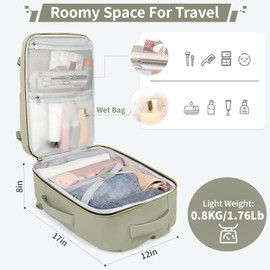 ZOMFELT Travel Backpack for Women Men, Carry On Backpack, TSA 15.6inch Laptop Backpack Flight Approved, Personal Item Travel Bag Nurse Bag Casual Daypack for Weekender Business Hiking Trip, Green