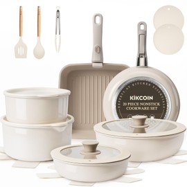 KIKCOIN Nonstick Pots and Pans Set, 22 Pack Ceramic Cookware Set with Detachable Handle, Induction RV Kitchen Cooking Set with Removable Handle, Frying Pans - Dishwasher/Oven Safe, PFOA Free