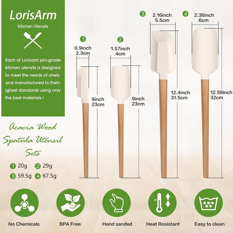 LorisArm Wooden Handle Spatula Set, 12" & 9" Rubber Spatula