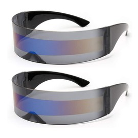 PLOPLO 2 Pack Futuristic Cyclops Monoblock Shield Mirrored Sunglasses Sunglass Glasses, 2 Pack, Oversized