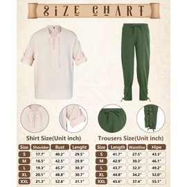 8 Pcs Men's Renaissance Costume Halloween Medieval Pirate Shirt Pant Viking Costume Accessories Set (Stylish Color, Medium)
