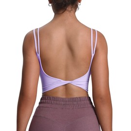 Aoxjox Women's Workout Sports Bras Fitness Yoga Crop Tank Twist Back Cami (Purple Heather, Medium)