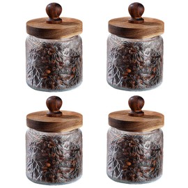MQMCPDS Vintage Glass Jars with Airtight Wood Lids & Handles - 16.9 OZ Set of 4 - Coffee Jars,Tea Canisters,Candy Jars for Flour,Sugar- Kitchen Pantry Containers (4, Trailing branch pattern)