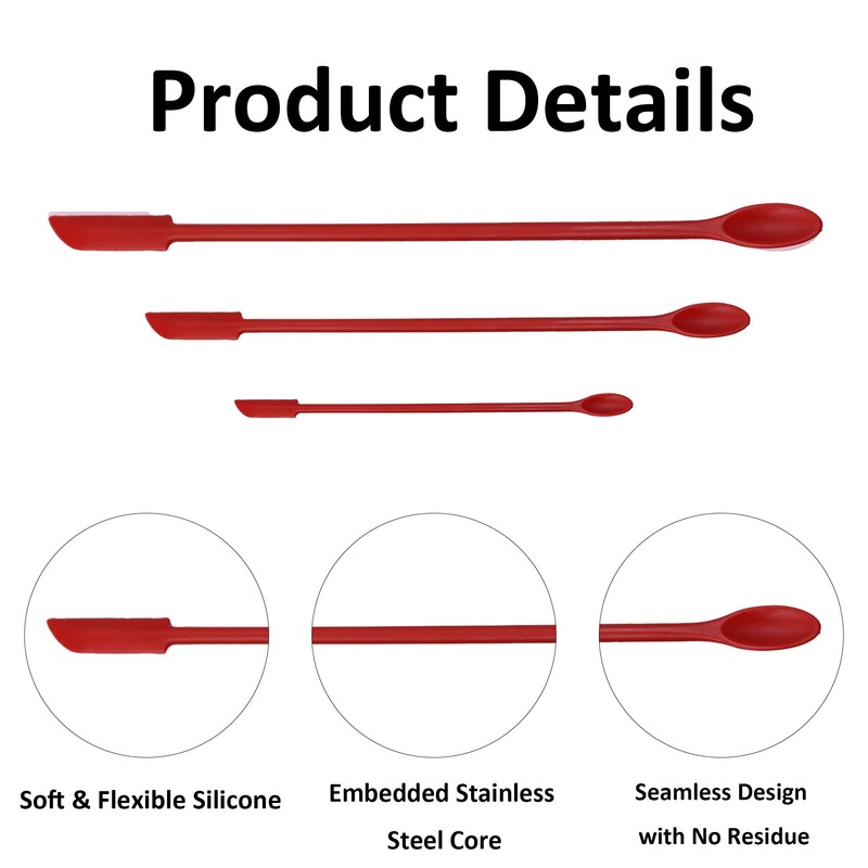 AUXBC 4Pcs Red Mini Silicone Spatula Set, Tiny Makeup Spatulas