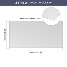 sourcing map Aluminum Sheet, 4 Pcs 300mm x 150mm x 0.5mm Thickness Square 5052 Aluminum Plate for Industrial, Silver Tone