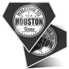 2 x Diamond Stickers 7.5 cm BW - Welcome to Houston Texas USA Travel Fun Decals for Laptops,Tablets,Luggage,Scrap Booking,Fridges, #40149