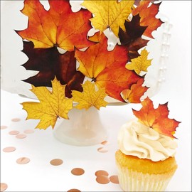 Sugar Robot Inc. Edible Fall Leaves Assorted Set of 15 - Wafer Cake & Cupcake Toppers - edible fall leaves for cake decorating - fall cupcake toppers